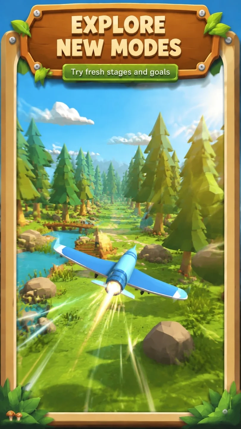 Mobile game flight scene with forest stages